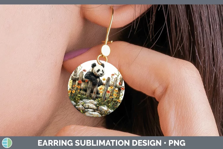 Cottage Garden Panda Round Earrings Sublimation Earrings Des