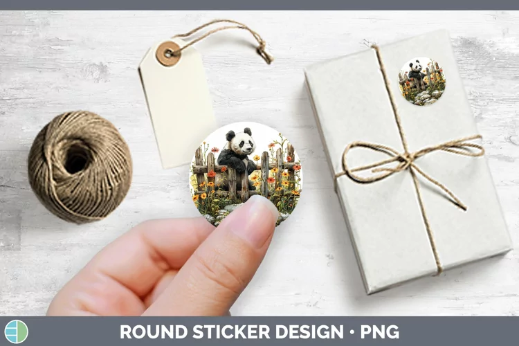 Cottage Garden Panda Stickers | Round Labels Designs