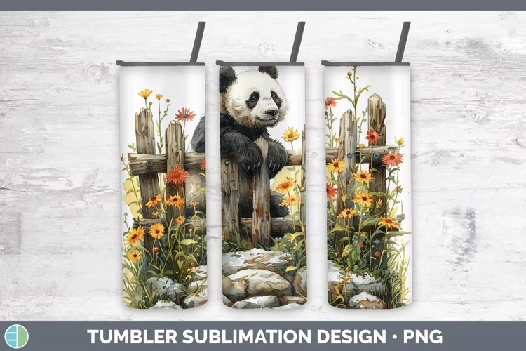 Cottage Garden Panda Tumbler Sublimation 20 oz Skinny Tumble