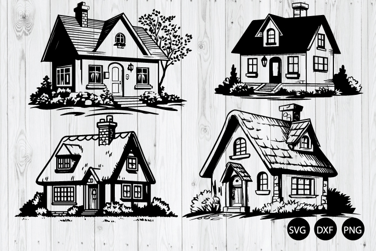 Cottage House SVG, Vintage Stone Cabin SVG