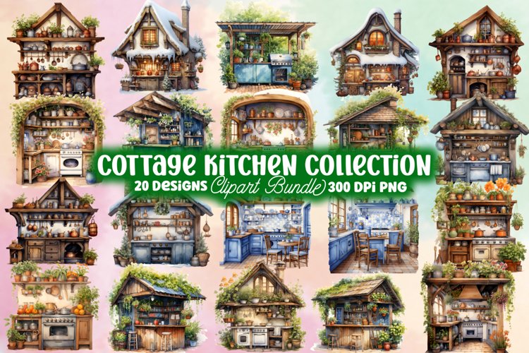 Cottage Kitchen Sublimation Clipart, Cottage Kitchen Collect