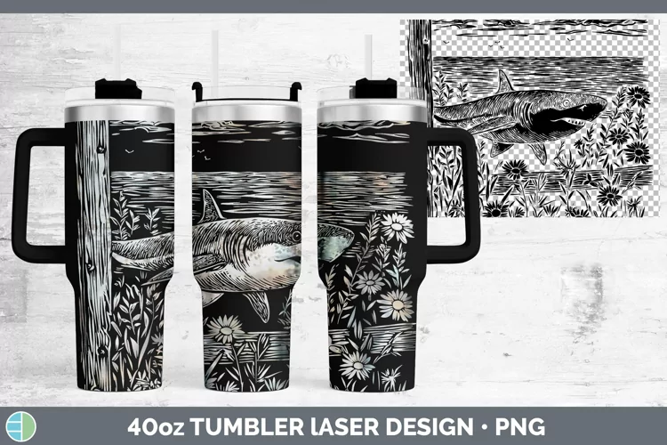 Cottage Shark Laser 40oz Tumbler Sublimation Tumbler Designs