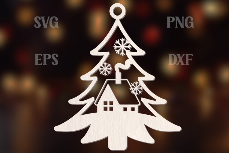 Cottage and Snowflakes SVG Tree Ornament