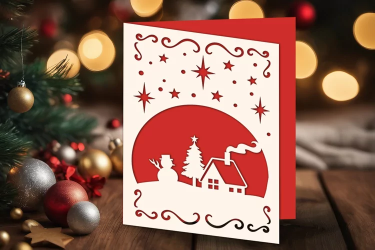 Cottage and Snowman Christmas SVG Card