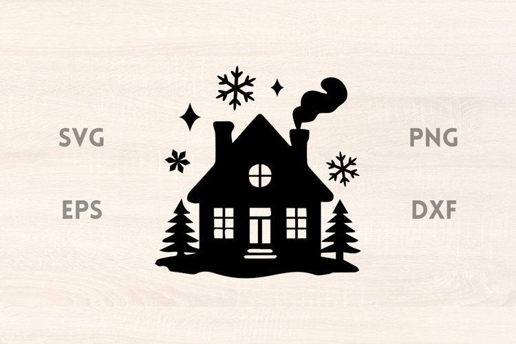 Christmas Scene with Cozy Cottage SVG
