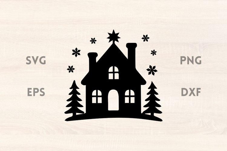 Cottage Trees and Stars Scene SVG