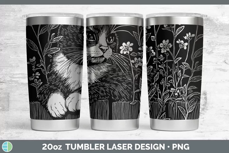 Cottage Tuxedo Cat Laser 20oz Tumbler Sublimation Tumbler De