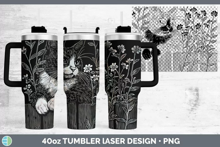 Cottage Tuxedo Cat Laser 40oz Tumbler Sublimation Tumbler De