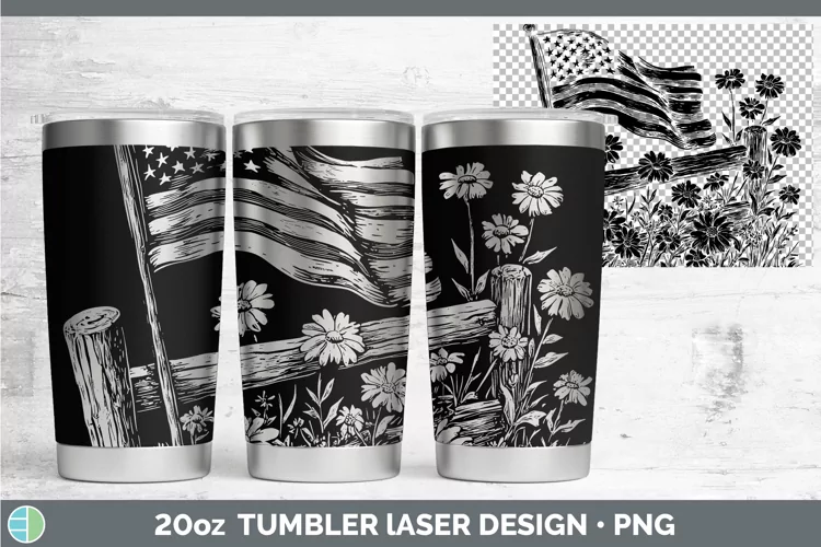 Cottage USA Flag Laser 20oz Tumbler Sublimation Tumbler Desi
