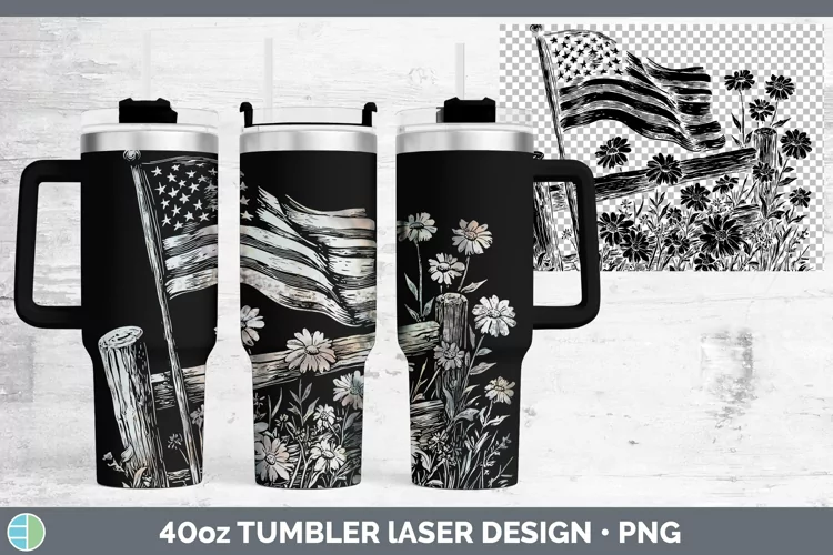 Cottage USA Flag Laser 40oz Tumbler Sublimation Tumbler Desi