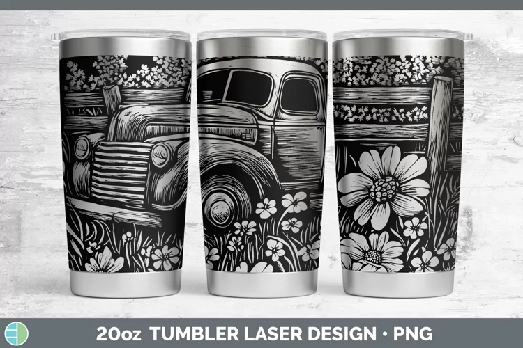 Cottage Vintage Truck Laser 20oz Tumbler Sublimation Tumbler