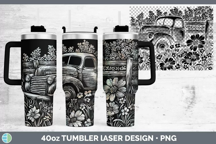 Cottage Vintage Truck Laser 40oz Tumbler Sublimation Tumbler
