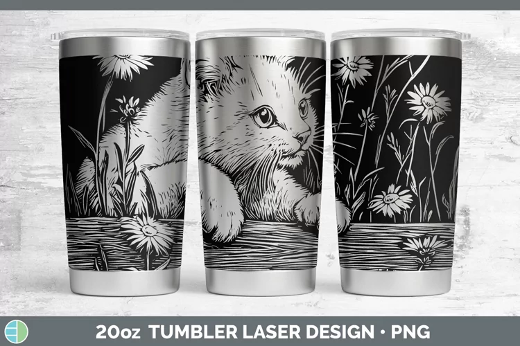 Cottage White Cat Laser 20oz Tumbler Sublimation Tumbler Des