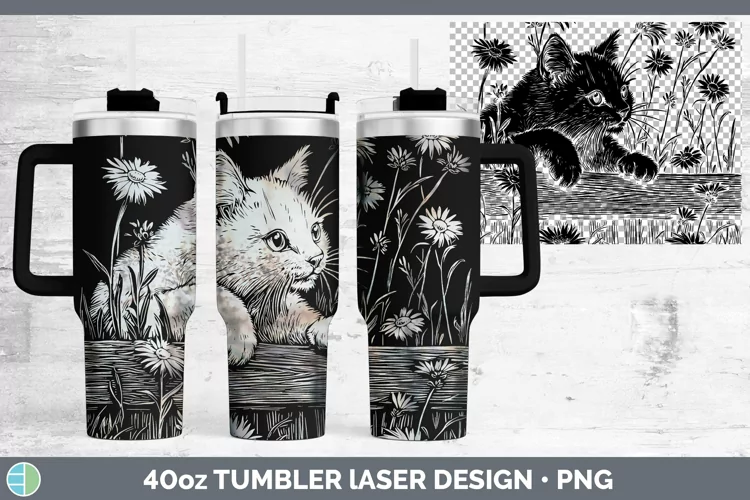 Cottage White Cat Laser 40oz Tumbler Sublimation Tumbler Des