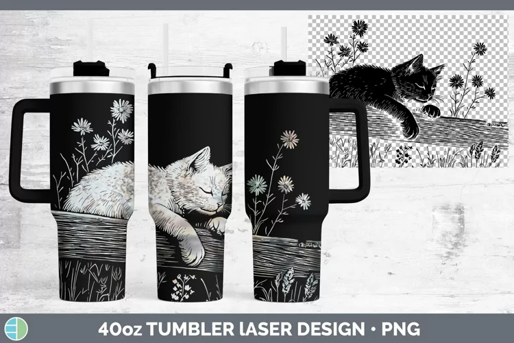 Cottage White Cat Laser 40oz Tumbler Sublimation Tumbler Des