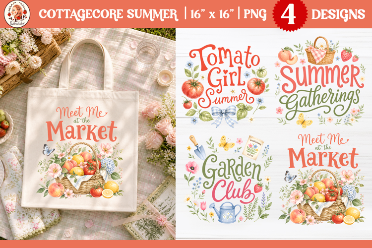 Summer Garden Market Watercolor Sublimation, Tote Bag PNG