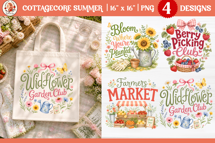 Summer Garden Market Watercolor Sublimation, Tote Bag PNG
