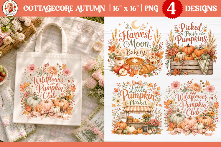 Pumpkin Patch Market, Watercolor Sublimation, Tote Bag PNG