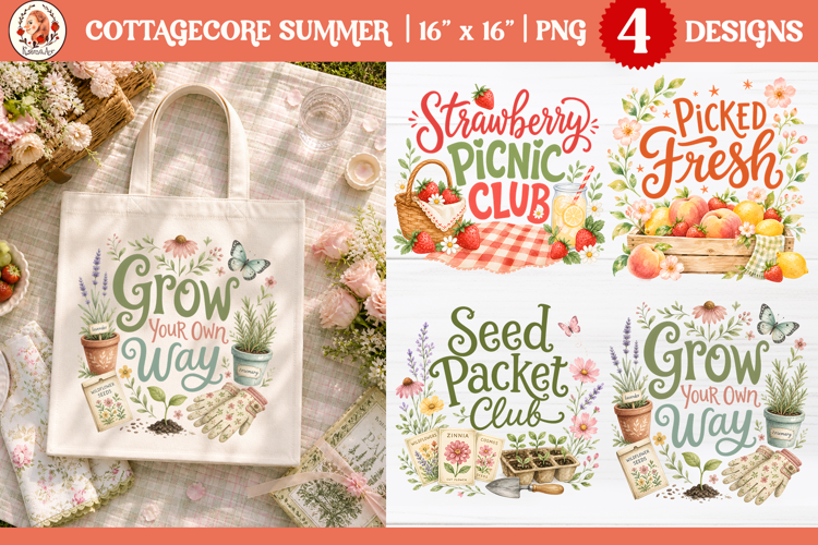 Summer Garden Market Watercolor Sublimation, Tote Bag PNG