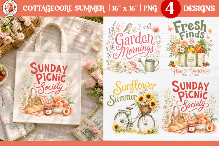 Summer Garden Market Watercolor Sublimation, Tote Bag PNG