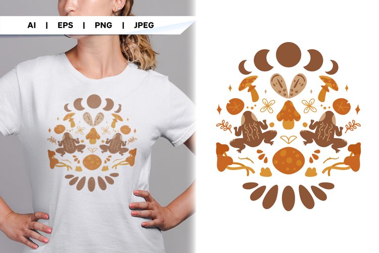 Cottagecore Aesthetic Mushroom, Lunar Phase   Frogs Template