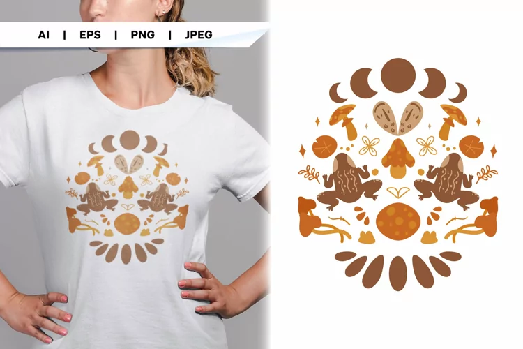 Cottagecore Aesthetic Mushroom, Lunar Phase & Frogs Template