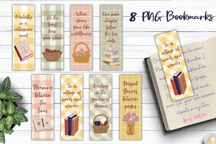 Cottagecore Aesthetic Bookmarks Bundle - Cozy Floral PNG