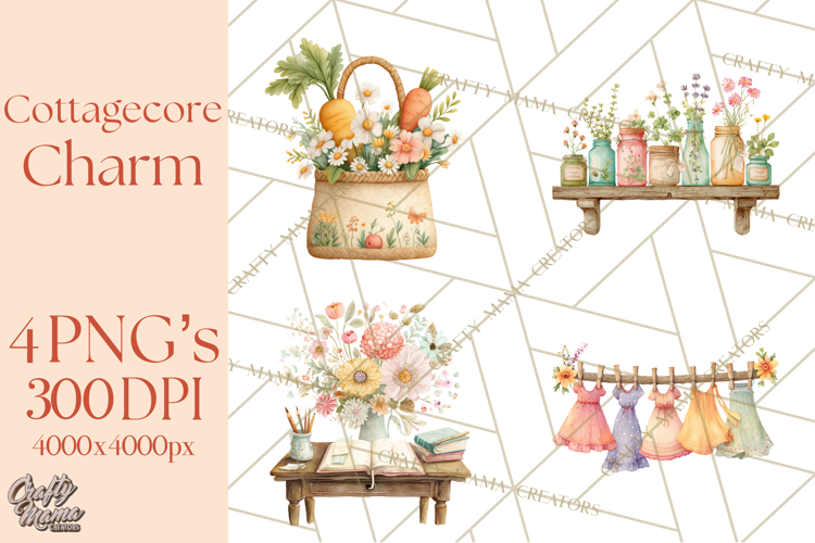Cottagecore Clipart PNG, Whimsical Aesthetic Cozy Scenes