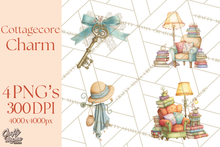 Cottagecore Clipart PNG, Whimsical Aesthetic Cozy Scenes