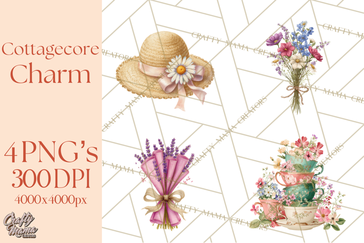 Cottagecore Clipart PNG, Whimsical Aesthetic Cozy Scenes