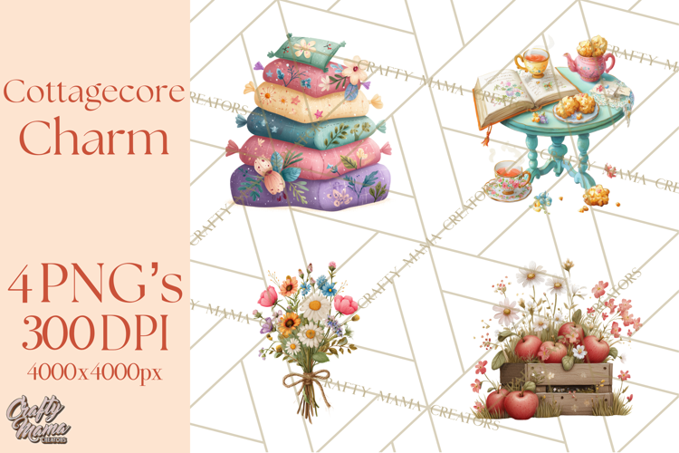 Cottagecore Clipart PNG, Whimsical Aesthetic Cozy Scenes