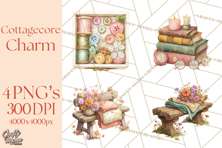 Cottagecore Clipart PNG, Whimsical Aesthetic Cozy Scenes
