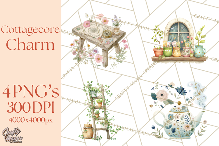 Cottagecore Clipart PNG, Whimsical Aesthetic Cozy Scenes