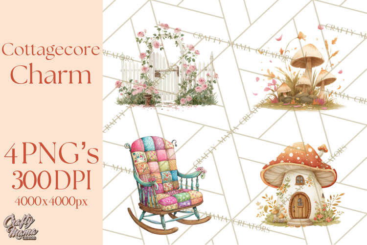 Cottagecore Clipart PNG, Whimsical Aesthetic Cozy Scenes