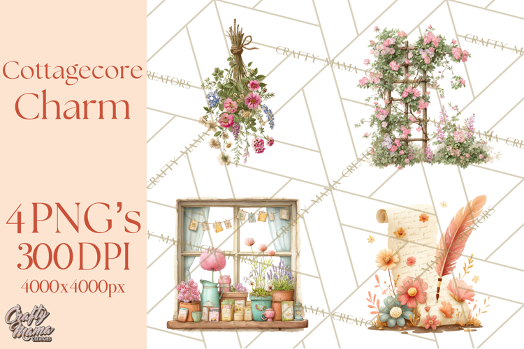 Cottagecore Clipart PNG, Whimsical Aesthetic Cozy Scenes