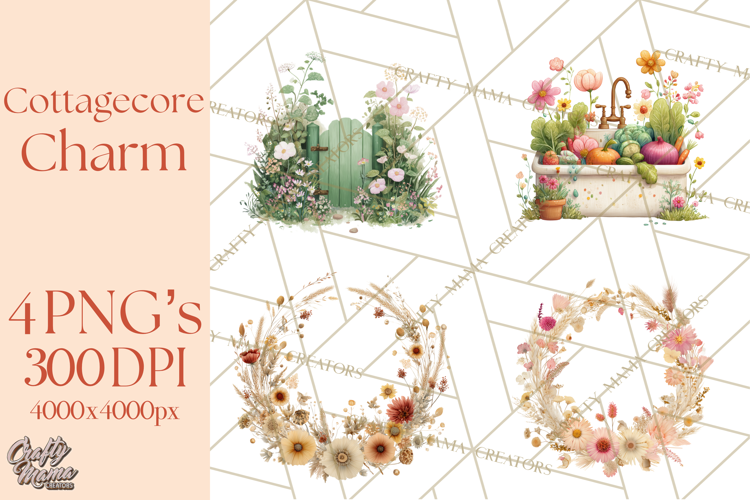Cottagecore Clipart PNG, Whimsical Aesthetic Cozy Scenes