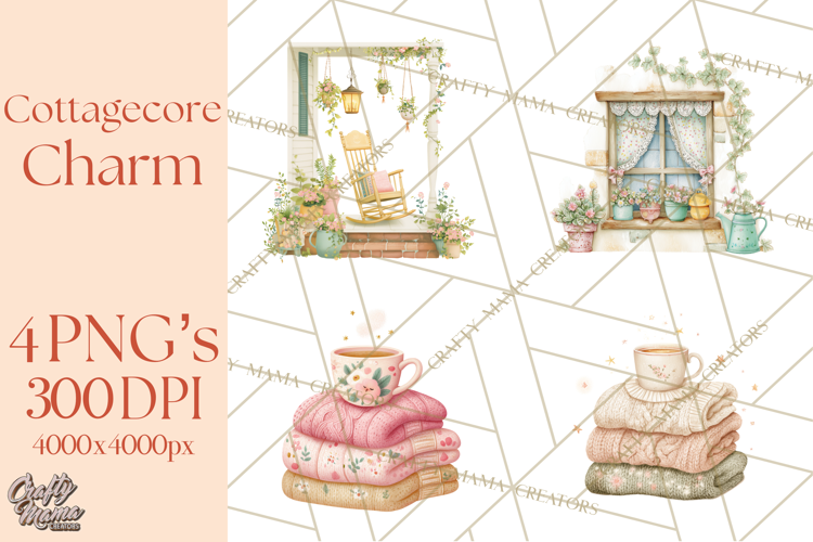 Cottagecore Clipart PNG, Whimsical Aesthetic Cozy Scenes