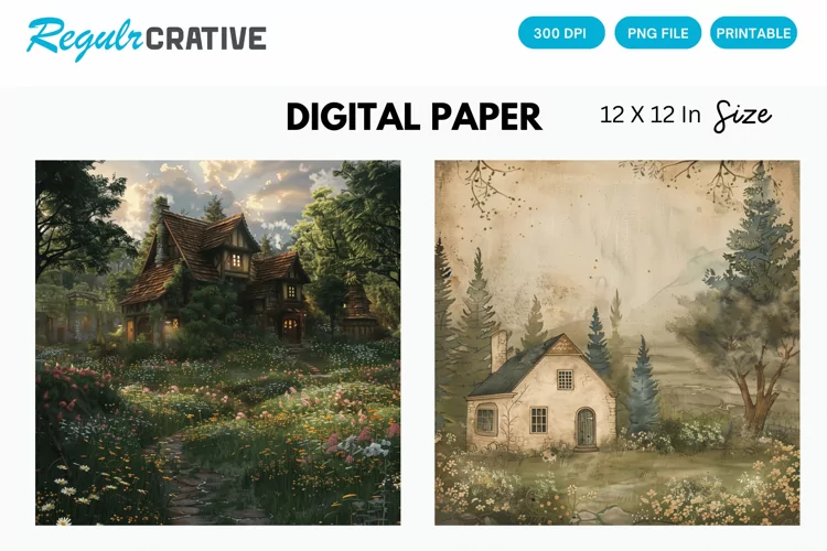 Cottagecore Digital Paper, Cottagecore Background