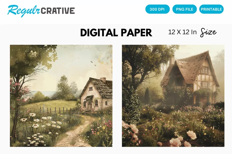 Cottagecore Digital Paper, Cottagecore Background