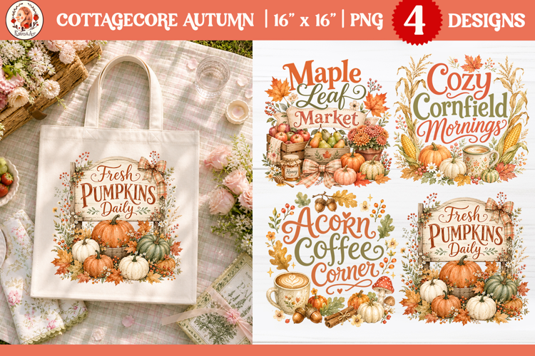 Pumpkin Patch Market, Watercolor Sublimation, Tote Bag PNG