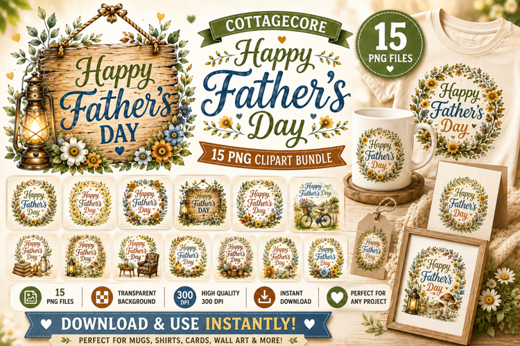 Cottagecore Happy Father’s Day PNG Bundle