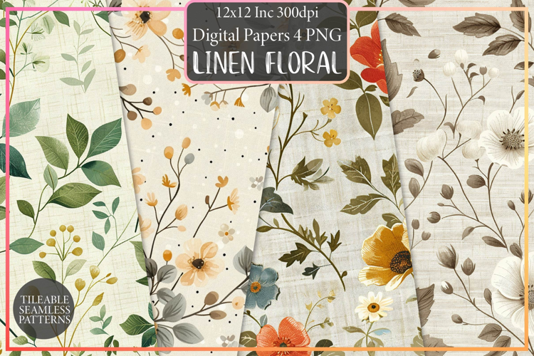 Cottagecore Linen Floral Pattern PNG