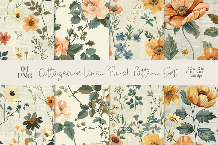 Cottagecore Linen Floral Pattern PNG