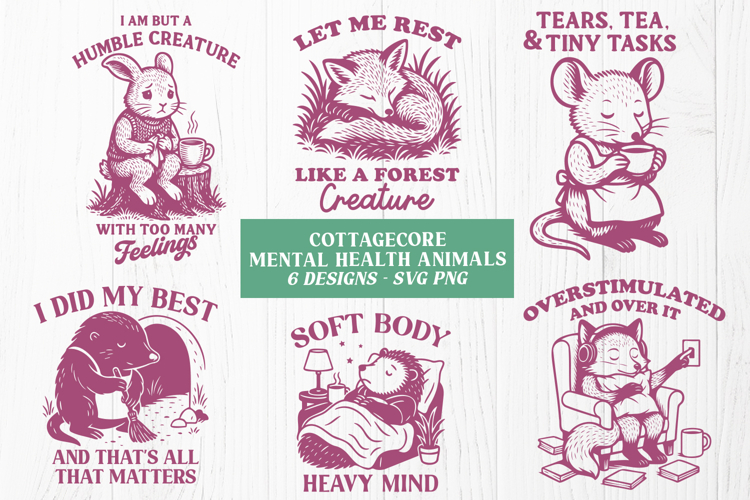 Cottagecore Mental Health SVG Bundle | Cozy Woodland Animal