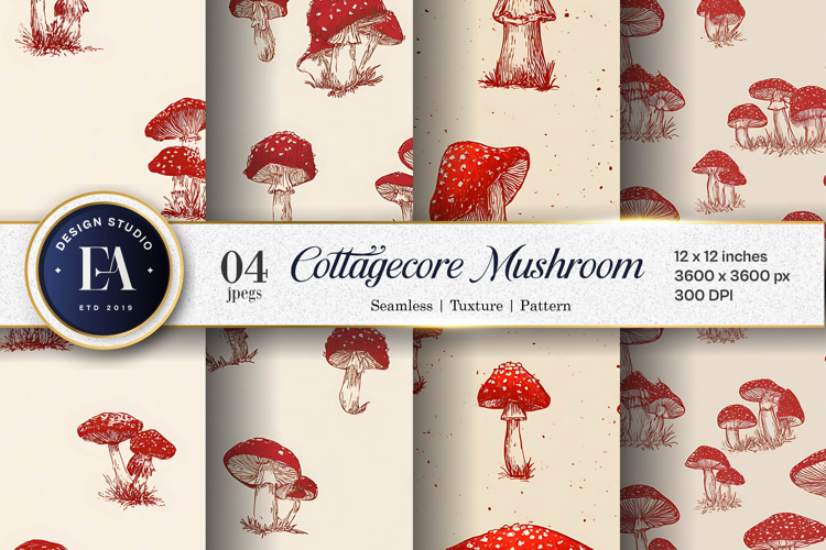 Mushroom Cottagecore Pattern Cute Design Digital Paper