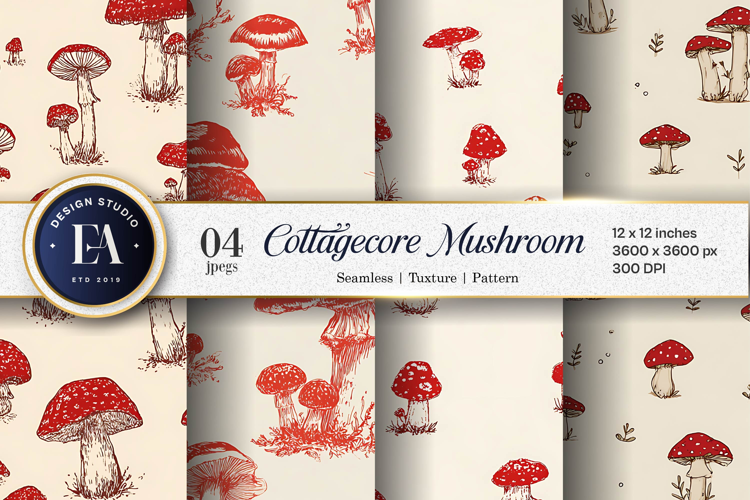 Mushroom Cottagecore Pattern Cute Design Digital Paper