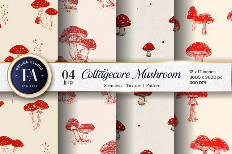 Cottagecore Mushroom Pattern Hand-Drawn Digital Paper