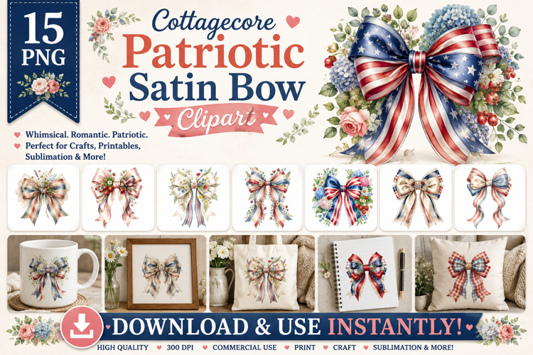 Patriotic Satin Bow Clipart PNG Bundle | Americana Bows