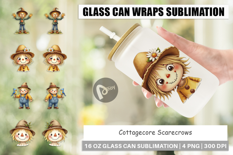 Cottagecore Scarecrows Glass Can