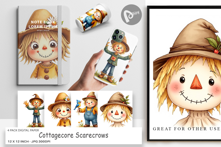 Cottagecore Scarecrows Digital Paper